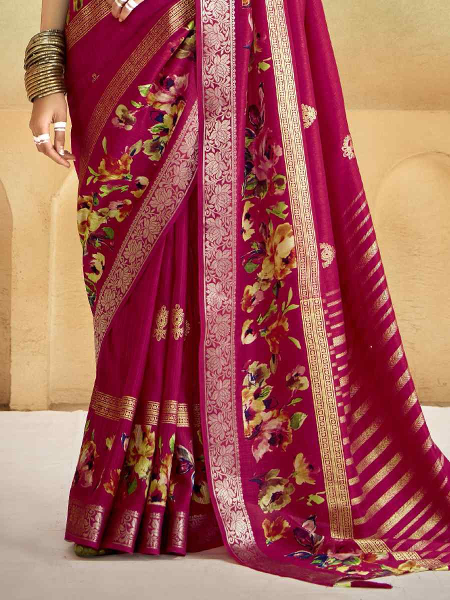 Red Silk Printed with Handwoven Festival Wedding Fancy Heavy Border Saree