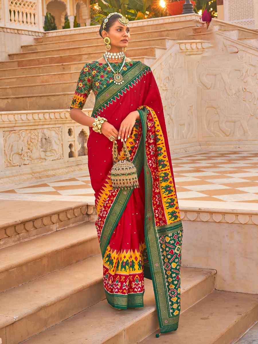 Red Smooth Patola Printed Casual Festival Contemporary Saree