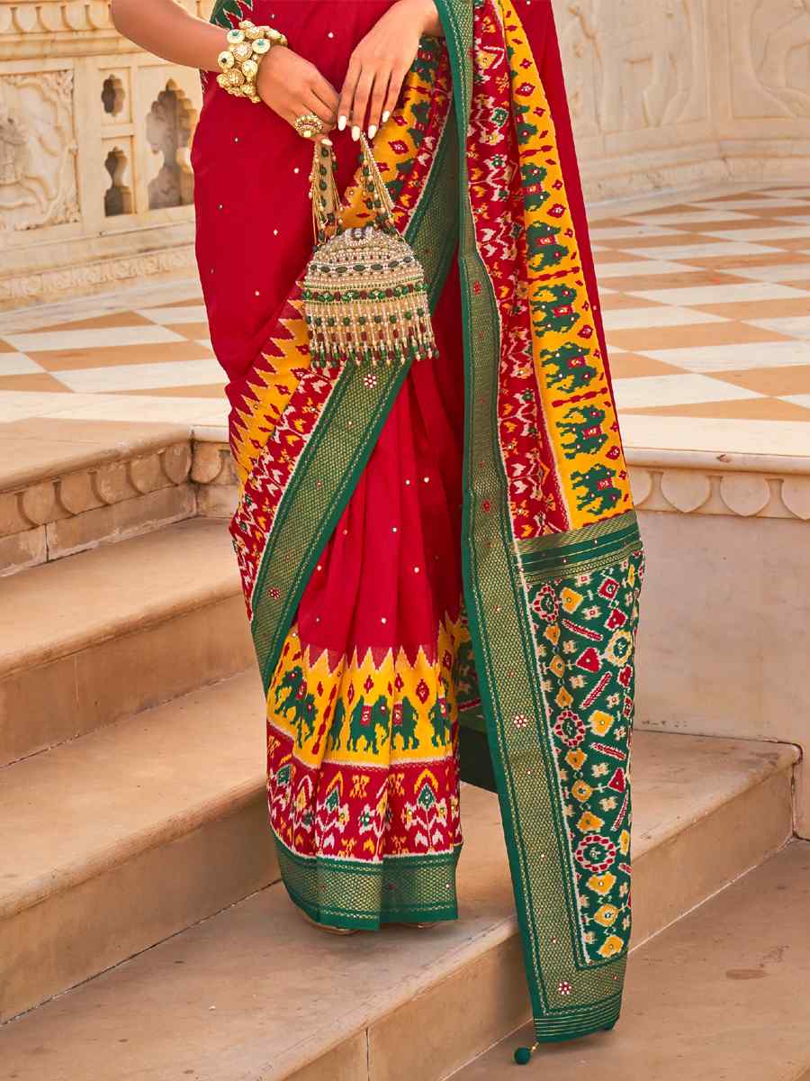 Red Smooth Patola Printed Casual Festival Contemporary Saree