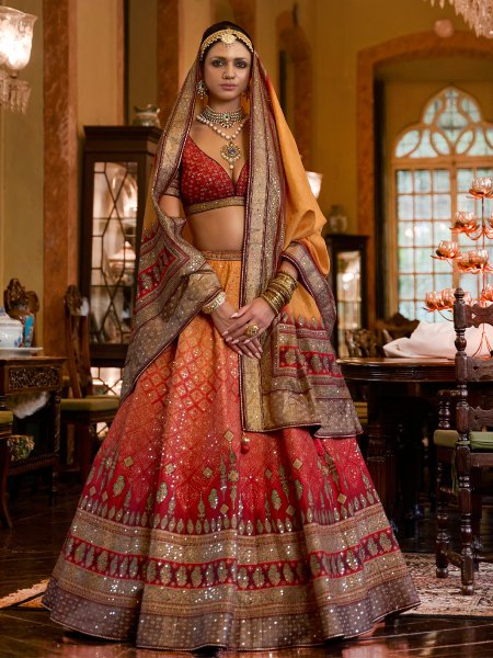 Red Smooth Rajvadi Silk Embroidered Bridal Wedding Heavy Border Lehenga Choli
