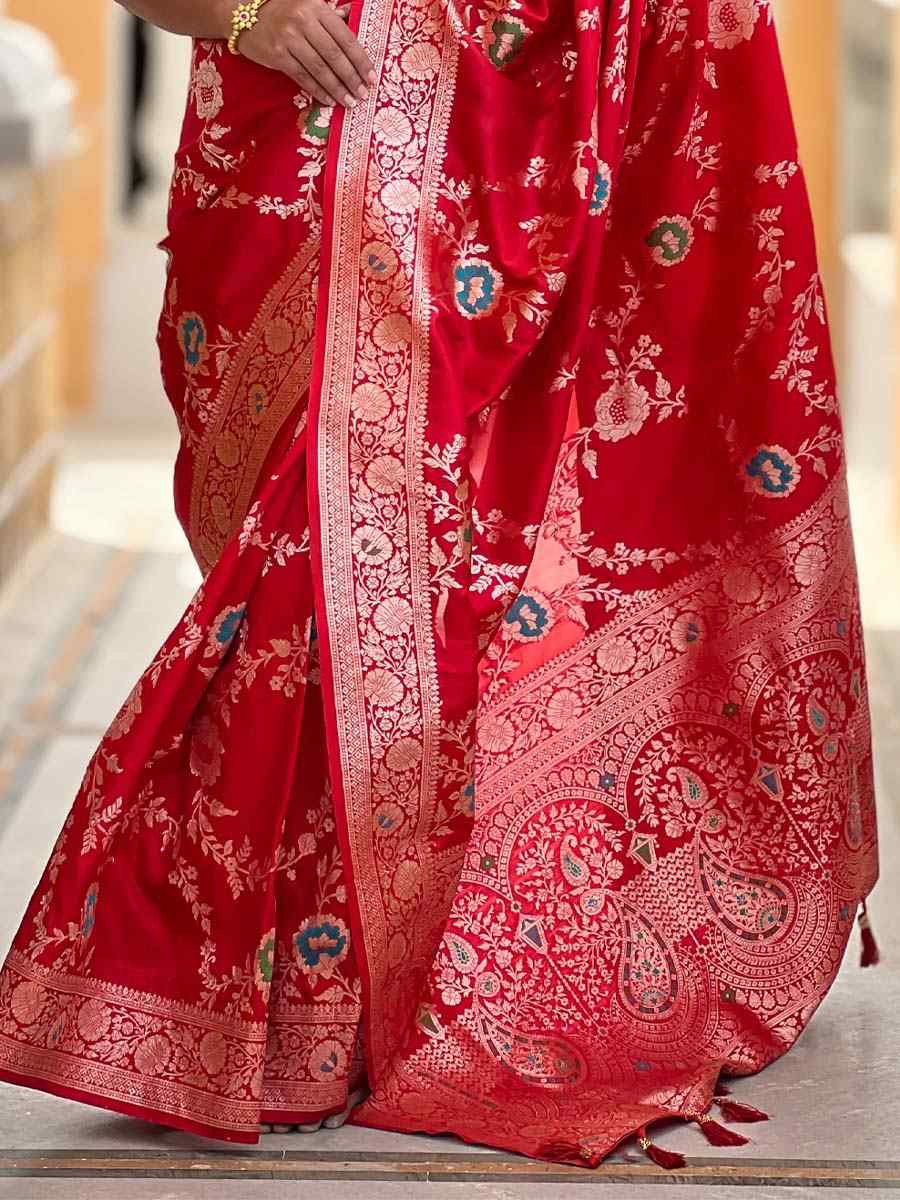 Red Soft Banarashi Silk Handwoven Festival Wedding Fancy Heavy Border Saree