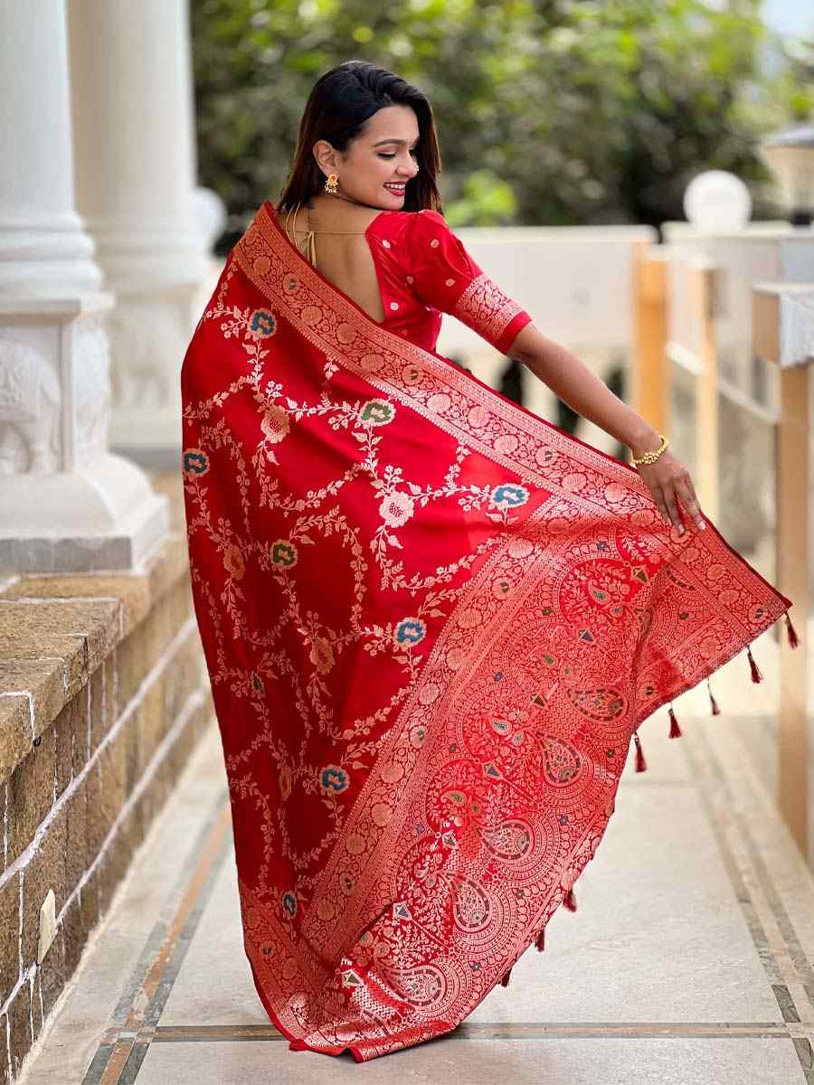 Red Soft Banarashi Silk Handwoven Festival Wedding Fancy Heavy Border Saree