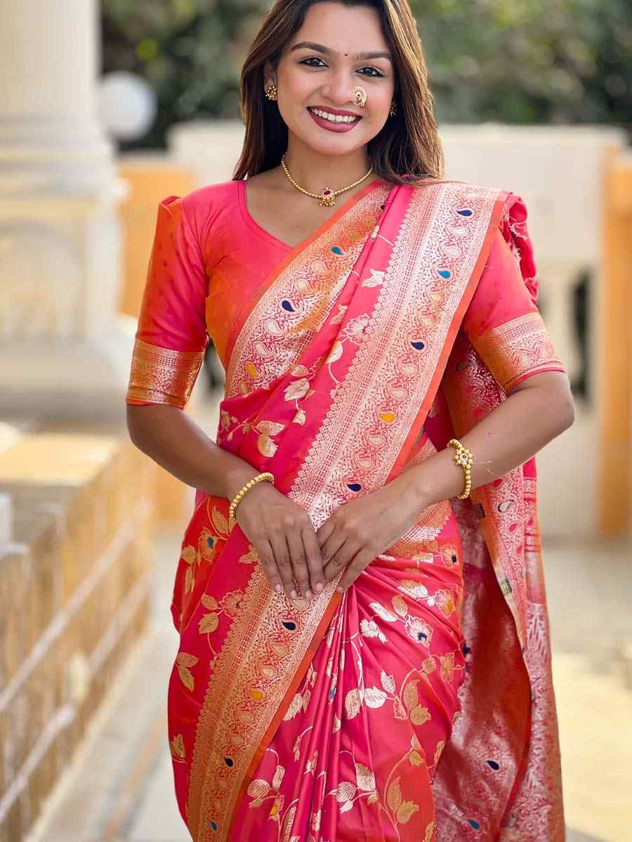 Red Soft Banarashi Silk Handwoven Festival Wedding Fancy Heavy Border Saree