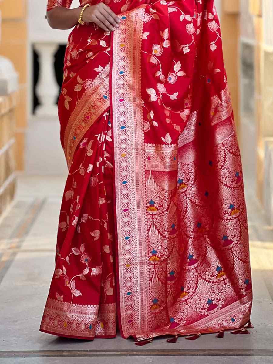 Red Soft Banarashi Silk Handwoven Festival Wedding Fancy Heavy Border Saree
