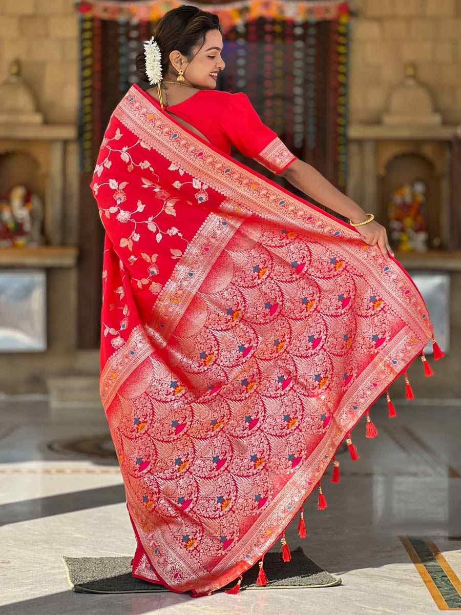 Red Soft Banarashi Silk Handwoven Festival Wedding Fancy Heavy Border Saree