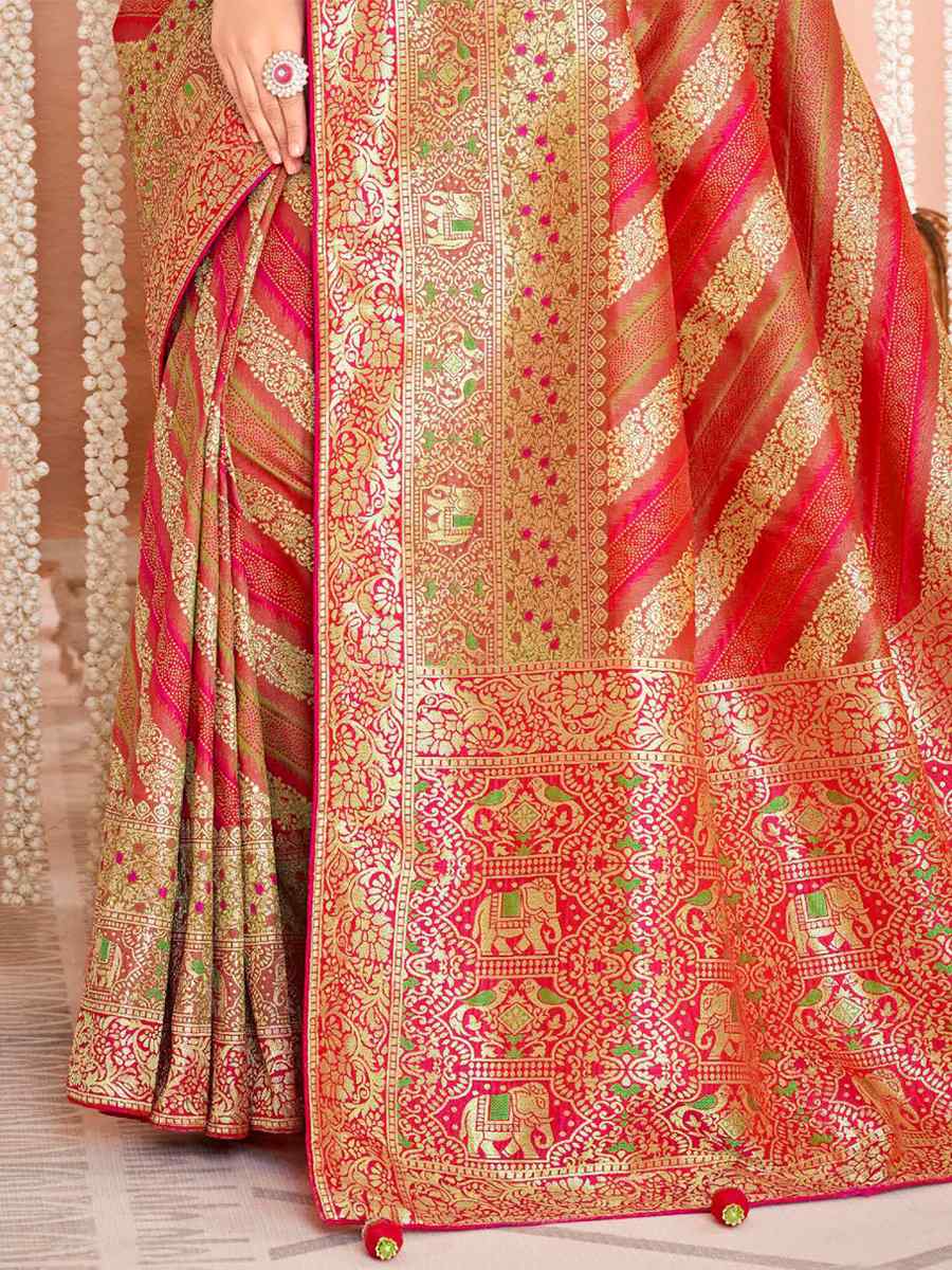 Red Soft Banarasi Silk Embroidered Wedding Festival Heavy Border Saree