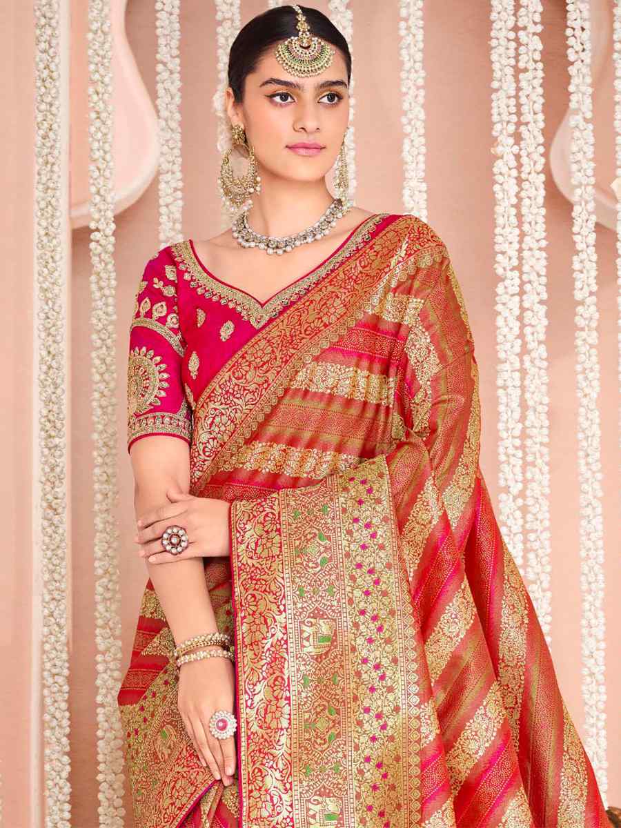 Red Soft Banarasi Silk Embroidered Wedding Festival Heavy Border Saree