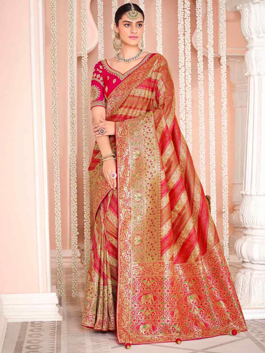 Red Soft Banarasi Silk Embroidered Wedding Festival Heavy Border Saree