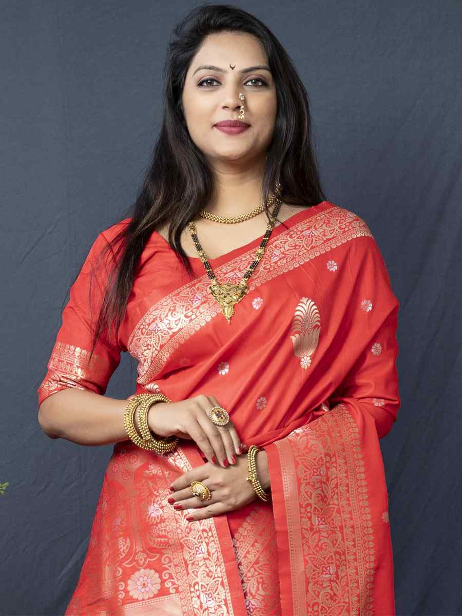 Red Soft Banarasi Silk Handwoven Wedding Festival Heavy Border Saree