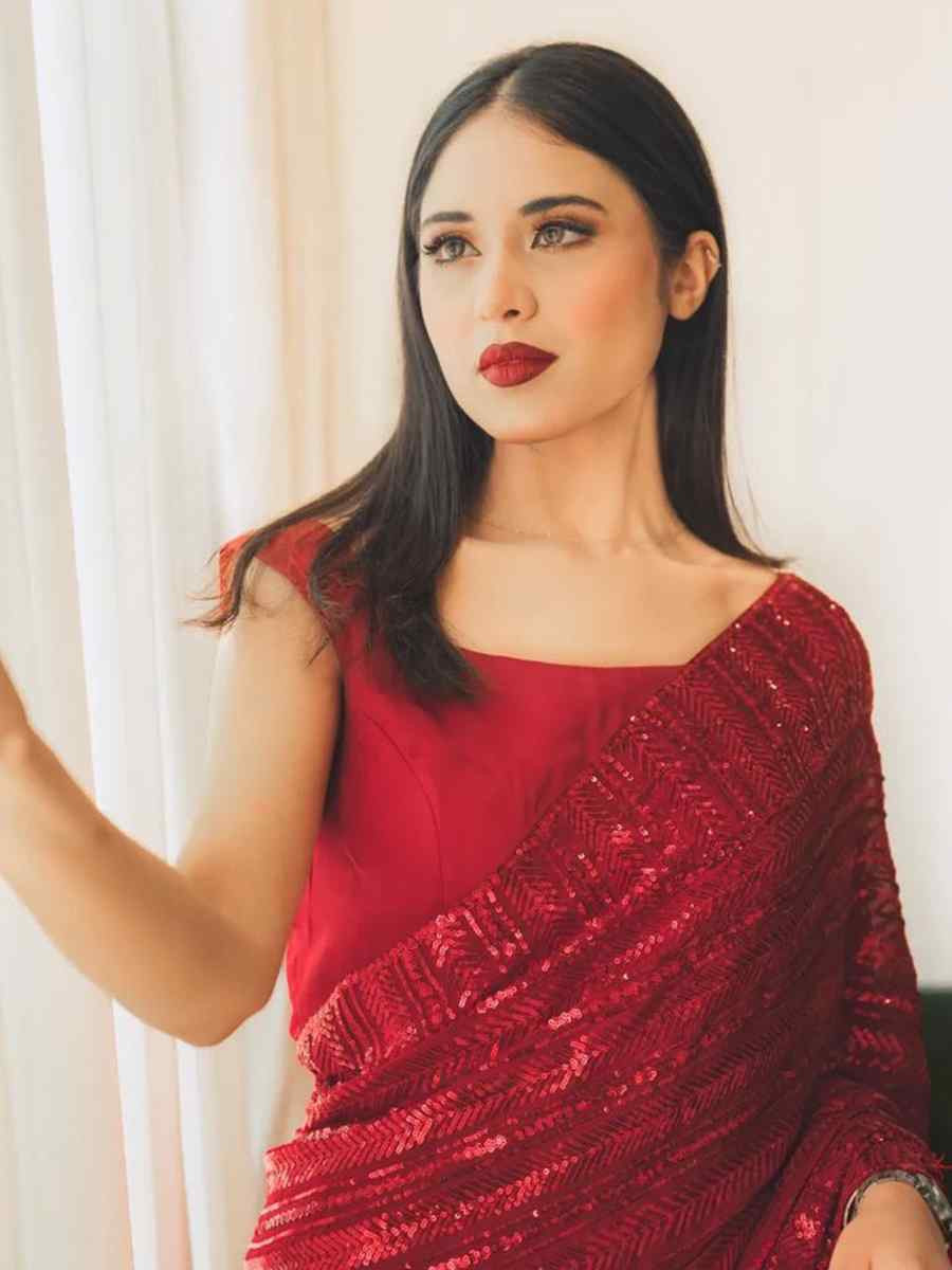 Red Soft Georgette Embroidered Festival Wedding Fancy Heavy Border Saree