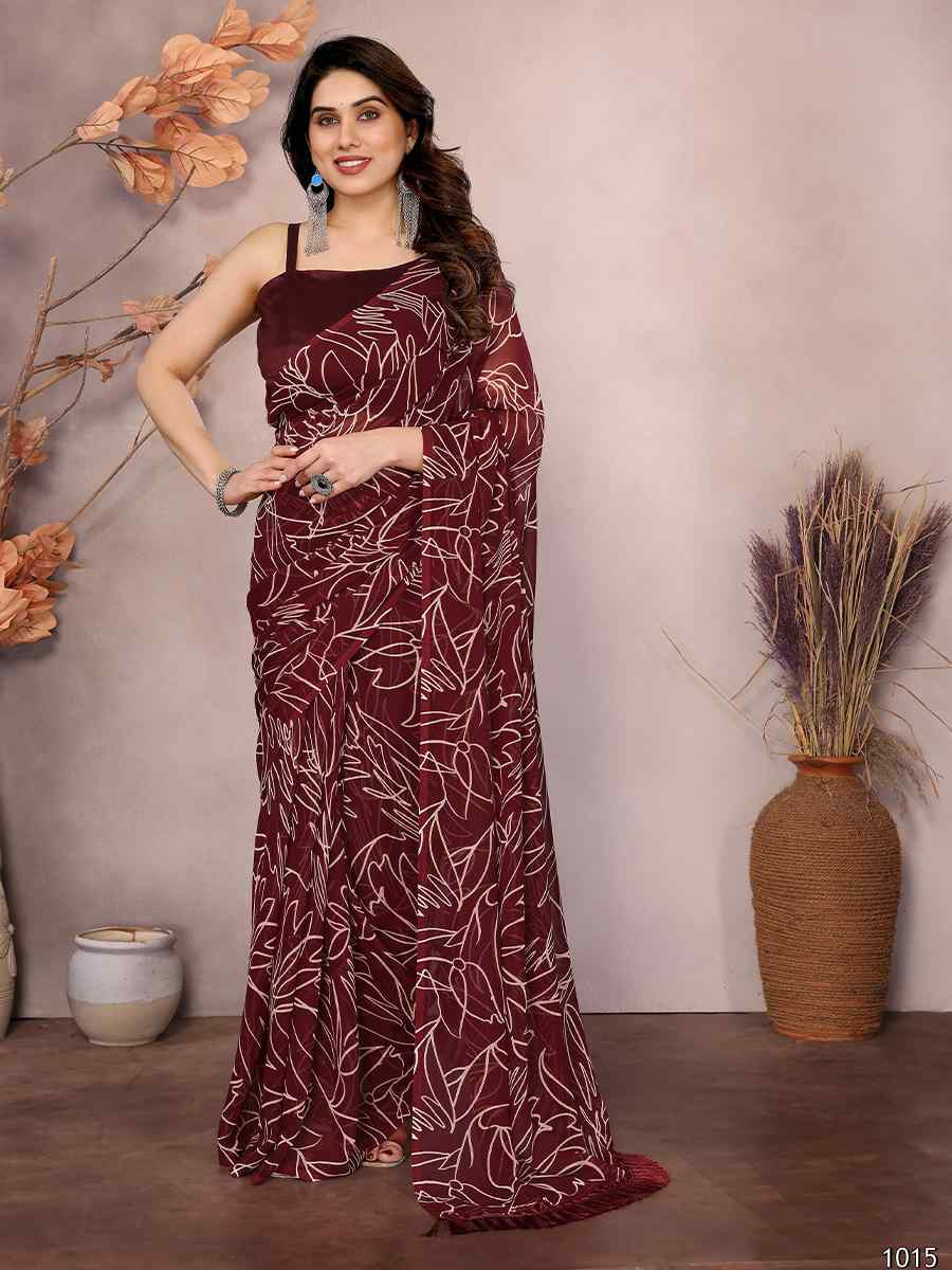 Red Soft Georgette Printed Festival Casual Classic Style Saree