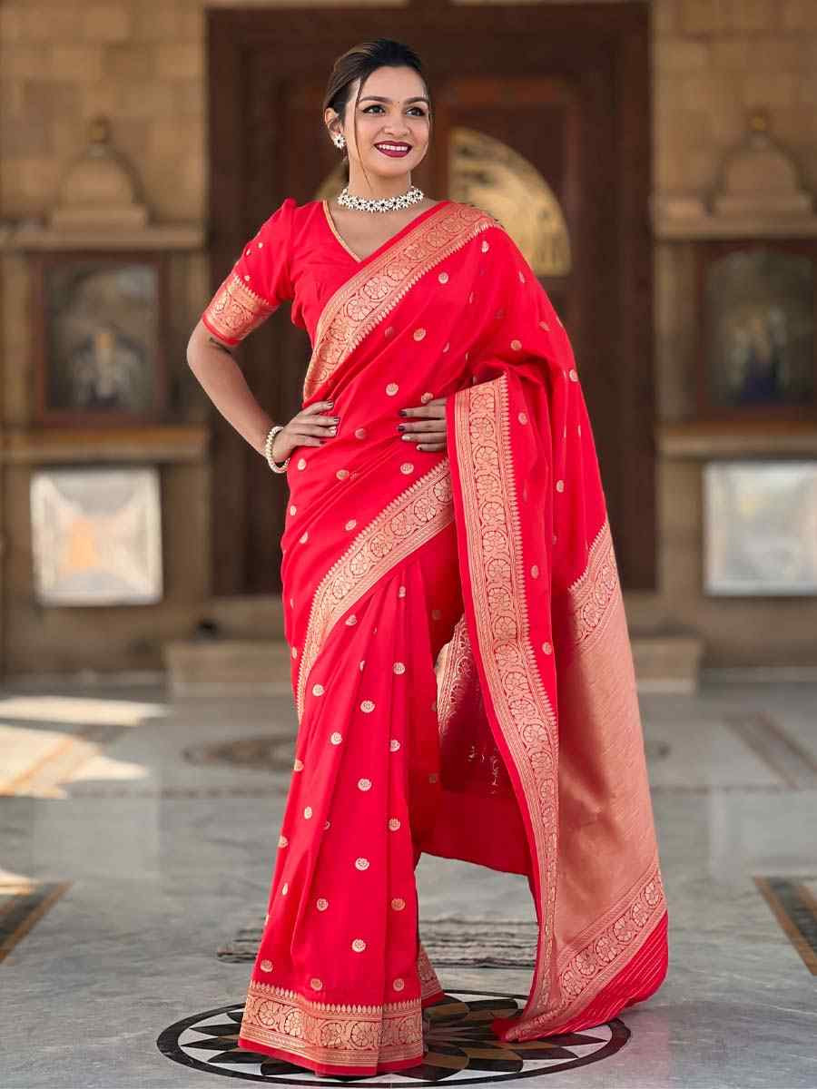 Red Soft Pathani Silk Handwoven Festival Wedding Fancy Heavy Border Saree