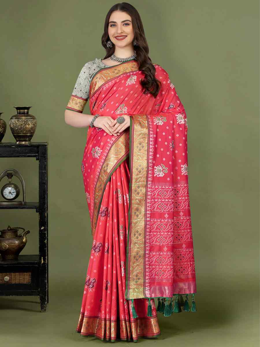 Red Soft Patola Silk Handwoven Wedding Festival Heavy Border Saree