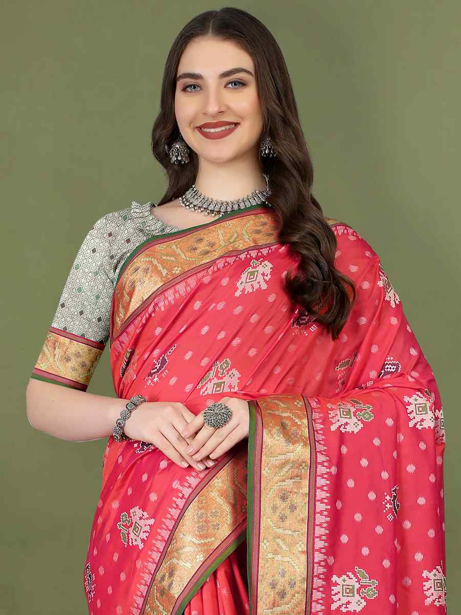 Red Soft Patola Silk Handwoven Wedding Festival Heavy Border Saree