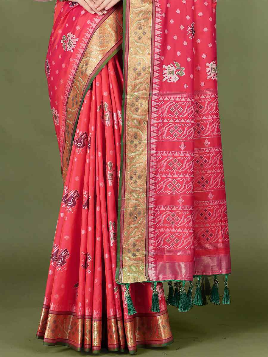 Red Soft Patola Silk Handwoven Wedding Festival Heavy Border Saree