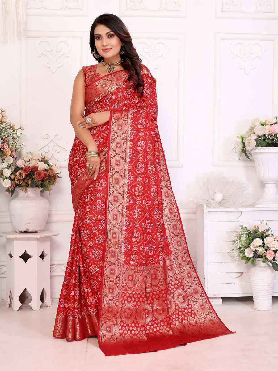 Red Soft Satin Silk Handwoven Festival Wedding Fancy Heavy Border Saree