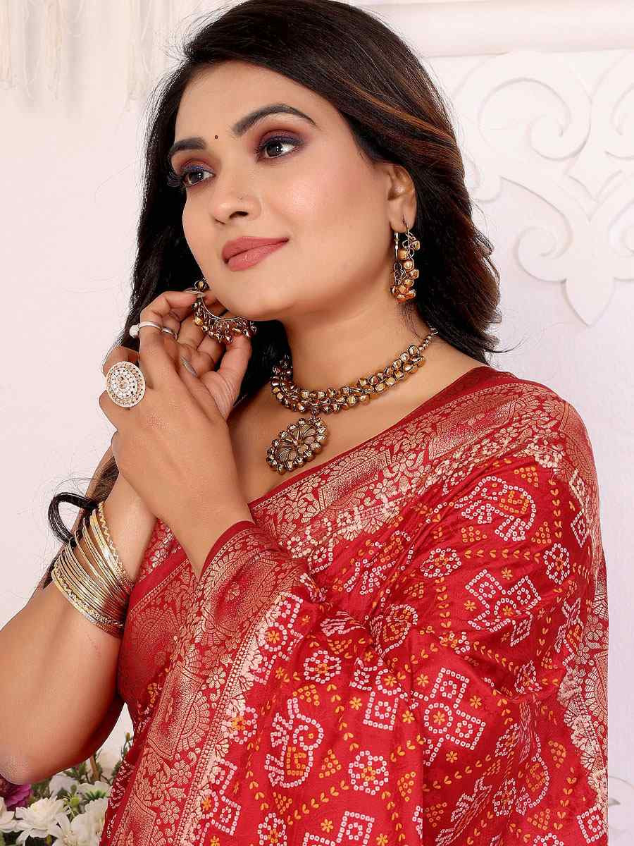 Red Soft Satin Silk Handwoven Festival Wedding Fancy Heavy Border Saree