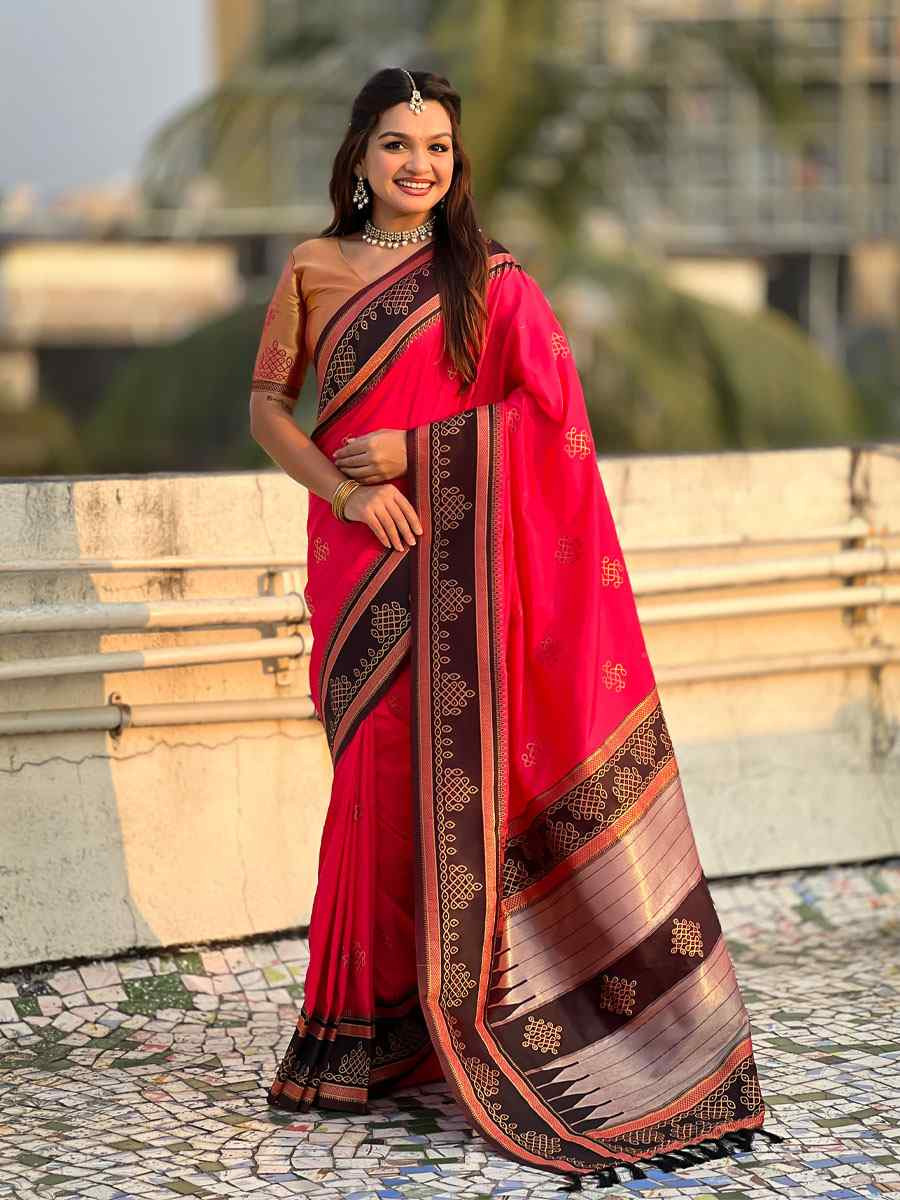 Red Soft Silk Handwoven Casual Reception Festival Wedding Fancy Classic Style Sarees