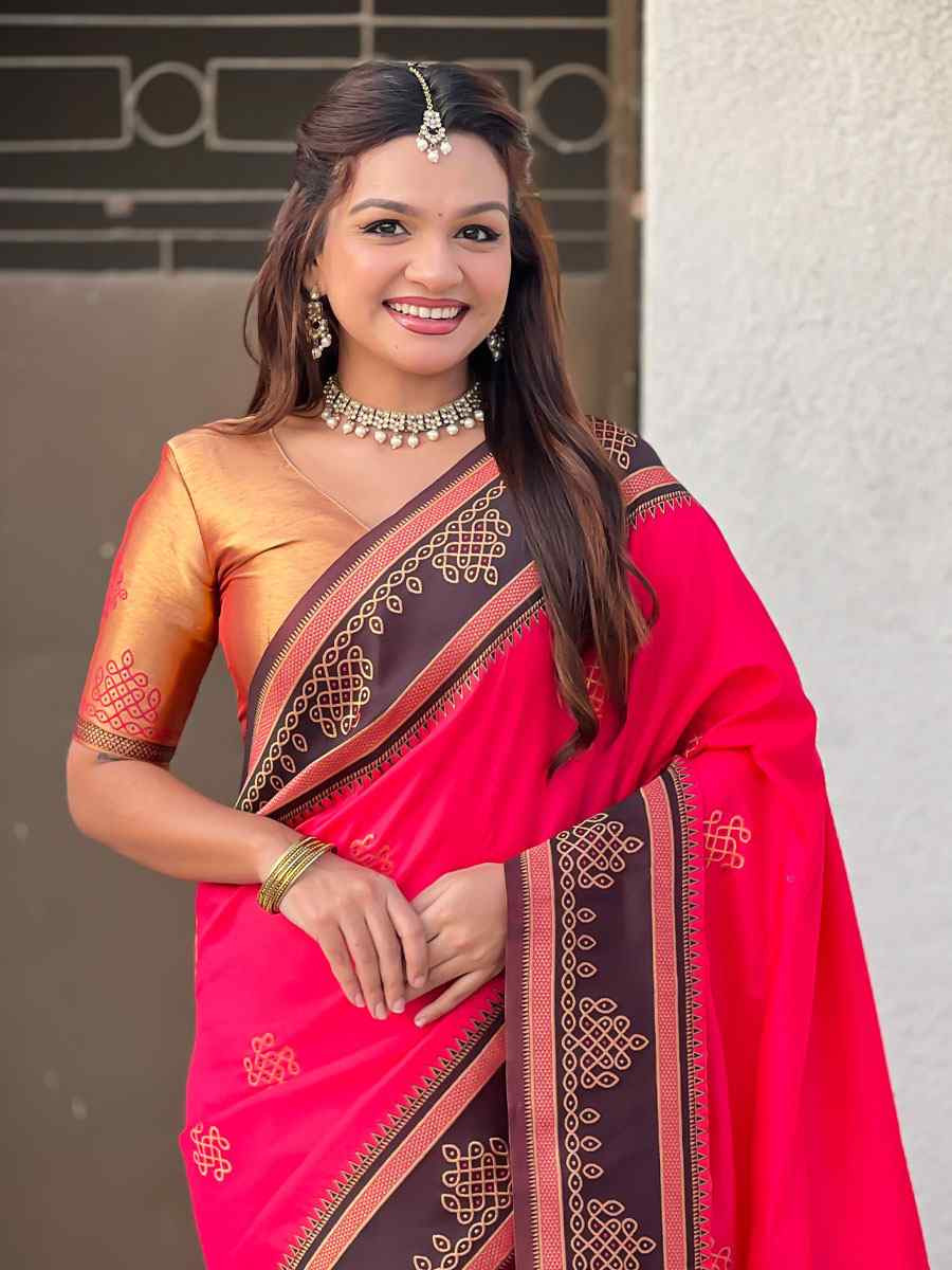 Red Soft Silk Handwoven Casual Reception Festival Wedding Fancy Classic Style Sarees