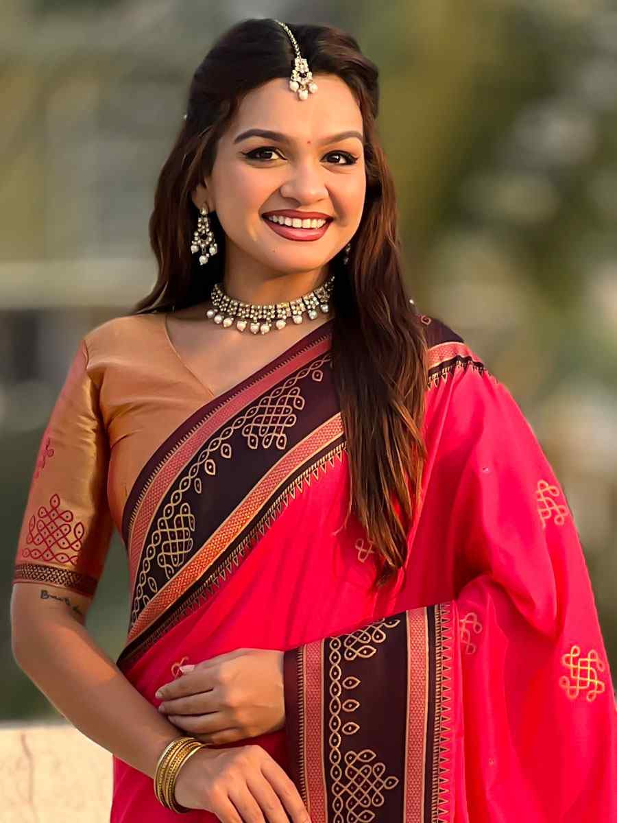 Red Soft Silk Handwoven Casual Reception Festival Wedding Fancy Classic Style Sarees