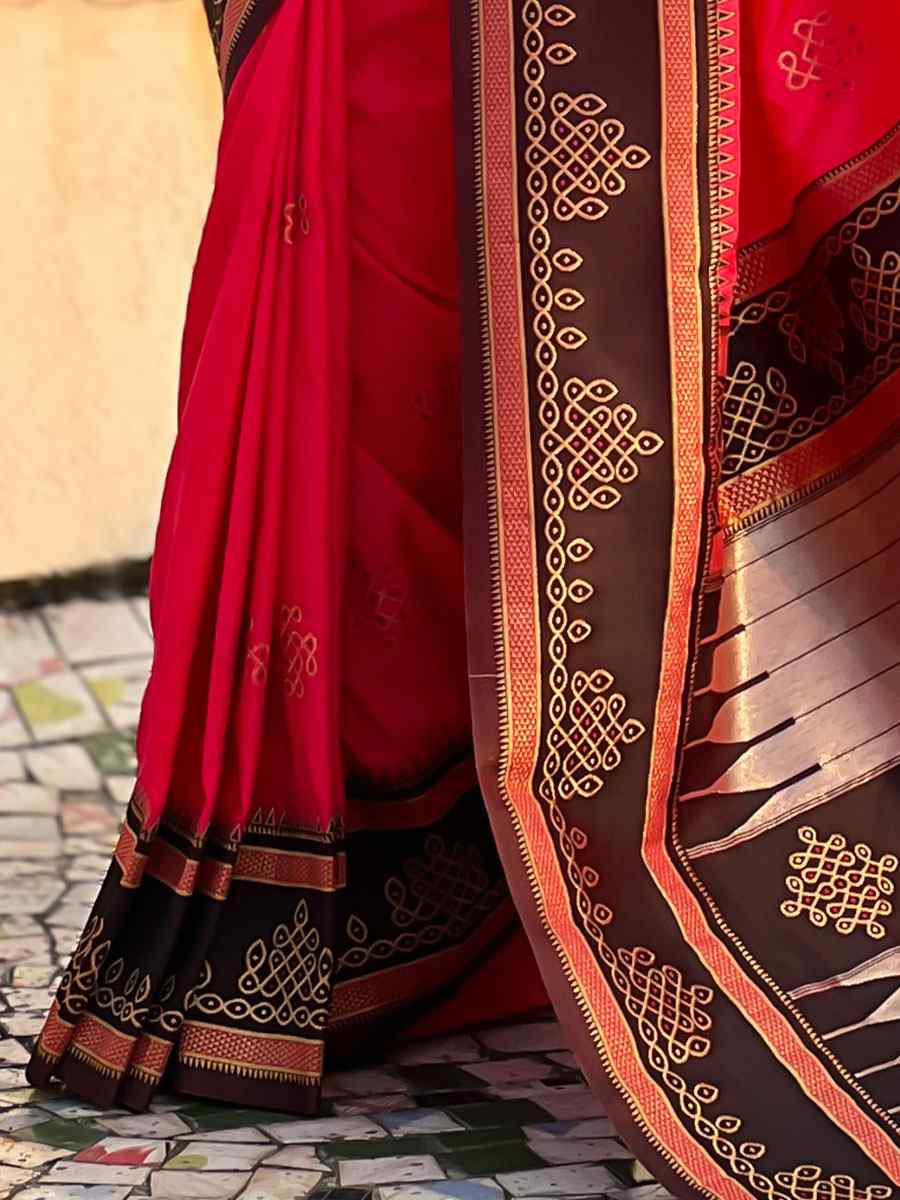 Red Soft Silk Handwoven Casual Reception Festival Wedding Fancy Classic Style Sarees