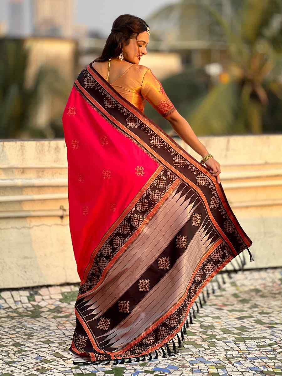 Red Soft Silk Handwoven Casual Reception Festival Wedding Fancy Classic Style Sarees