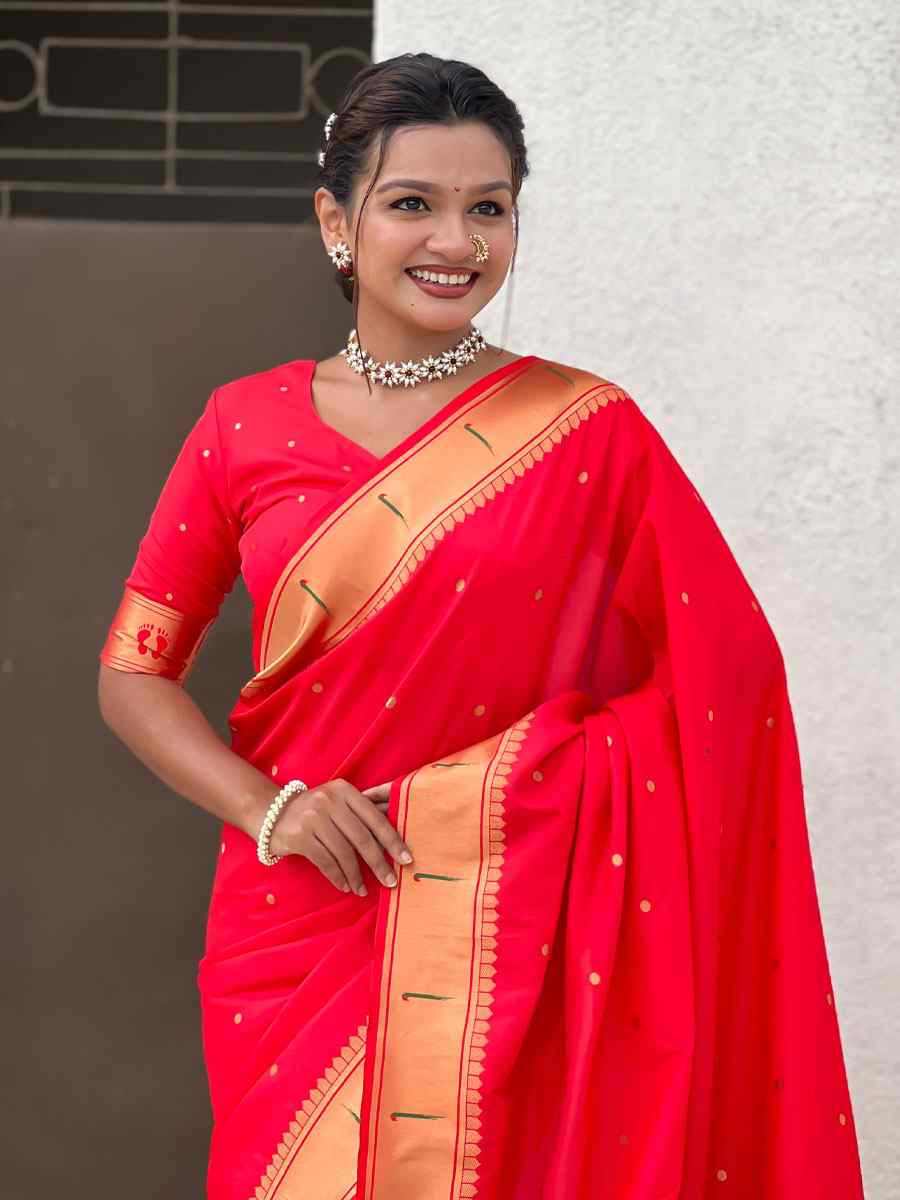 Red Soft Silk Handwoven Casual Reception Festival Wedding Fancy Classic Style Sarees