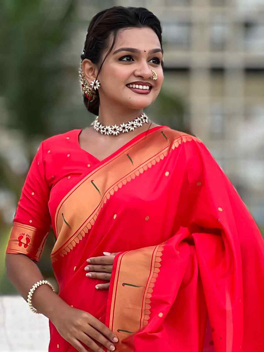 Red Soft Silk Handwoven Casual Reception Festival Wedding Fancy Classic Style Sarees