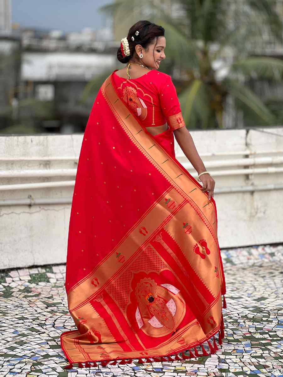 Red Soft Silk Handwoven Casual Reception Festival Wedding Fancy Classic Style Sarees
