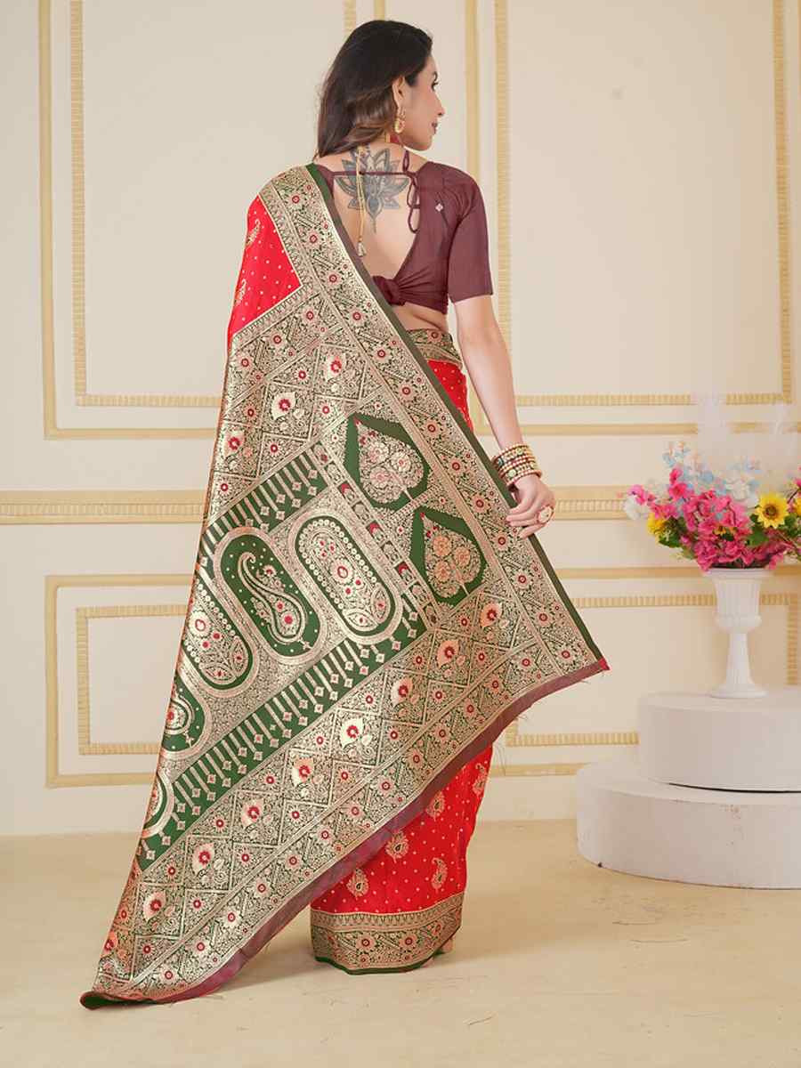 Red Soft Silk Handwoven Festival Wedding Fancy Heavy Border Saree