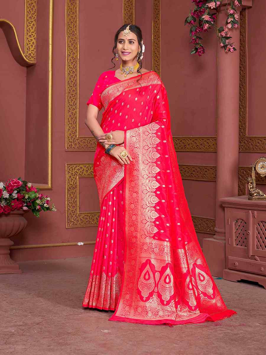 Red Soft Silk Handwoven Festival Wedding Fancy Heavy Border Saree