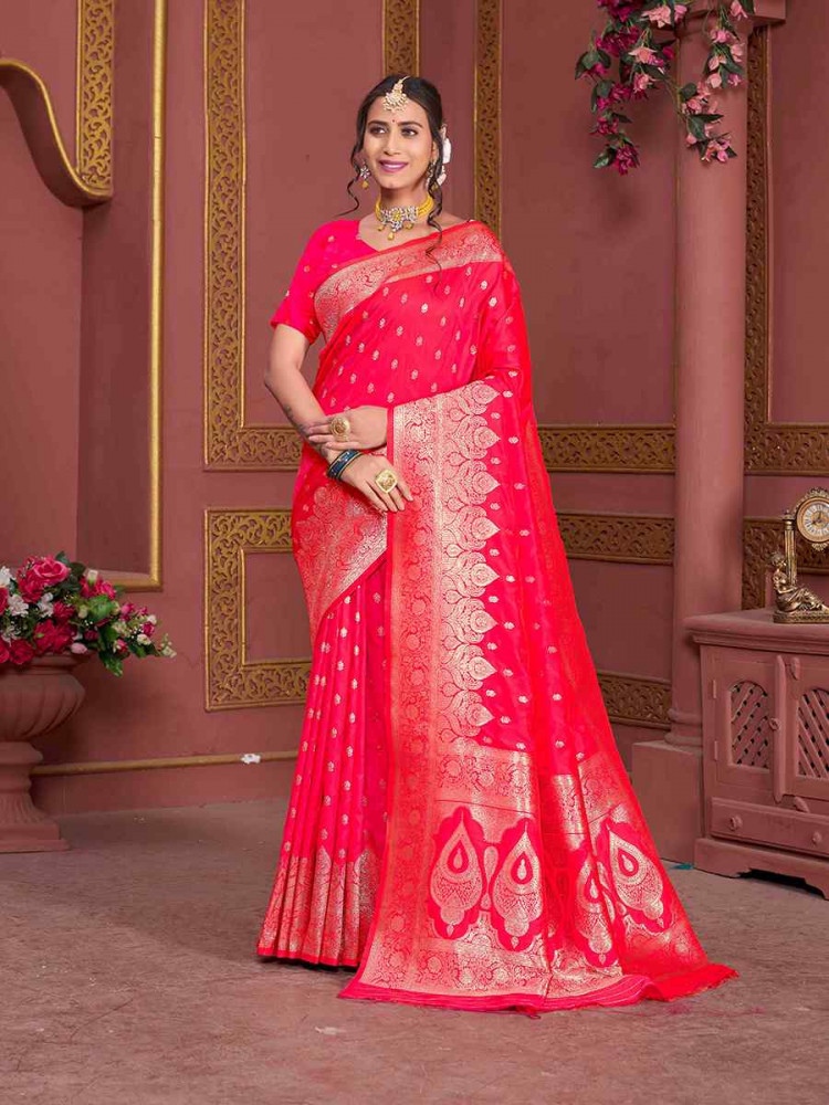 Red Soft Silk Handwoven Festival Wedding Fancy Heavy Border Saree