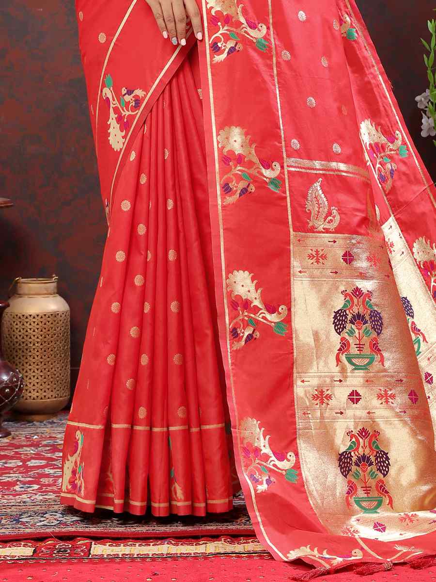 Red Soft Silk Handwoven Wedding Festival Heavy Border Saree