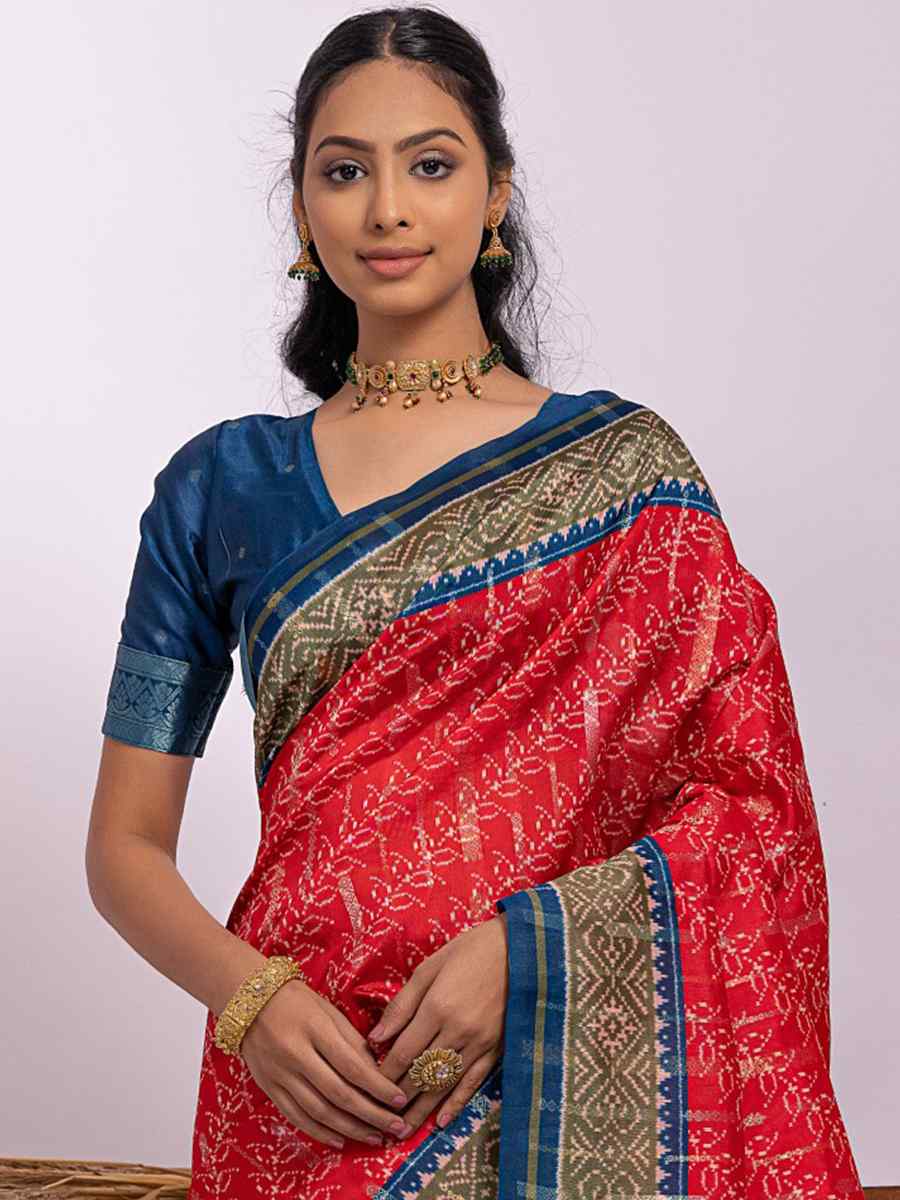 Red Soft Tussar Silk Handwoven Wedding Festival Heavy Border Saree