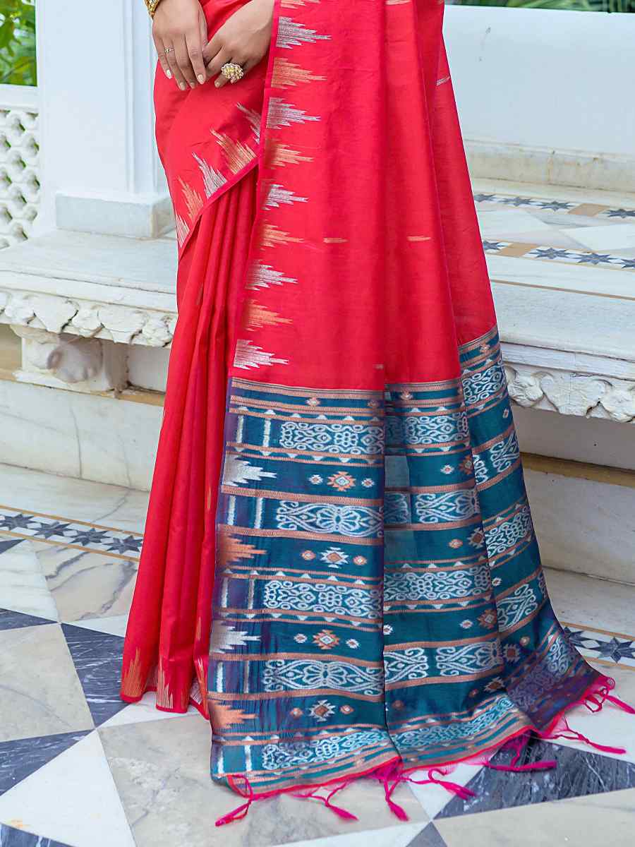 Red South Silk Handwoven Wedding Festival Heavy Border Saree