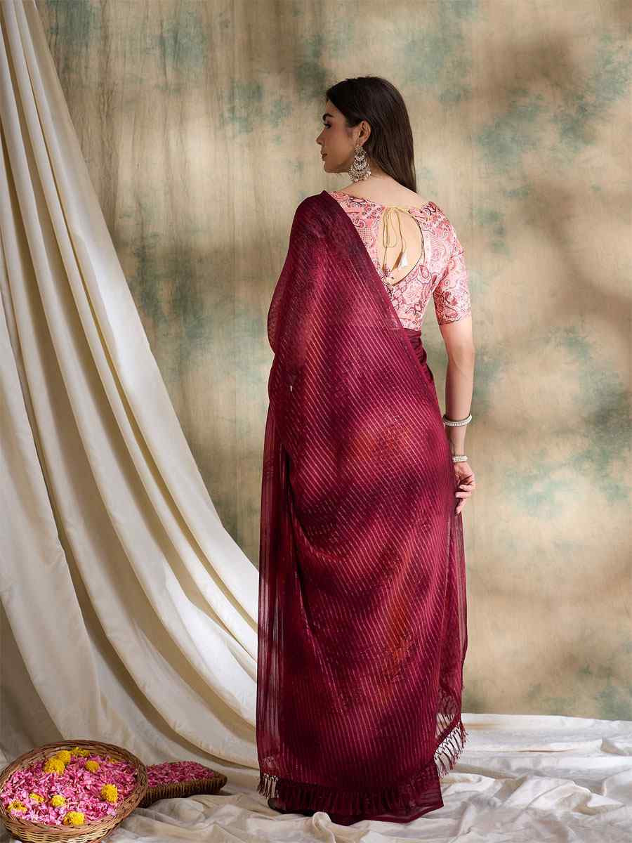 Red Sparkle Lining Silk Printed Casual Reception Festival Wedding Fancy Classic Style Sarees