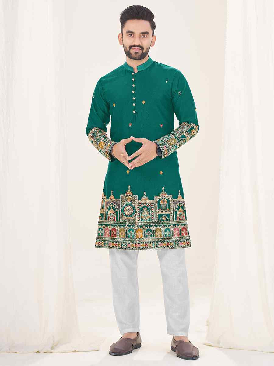 Red Star Georgette Embroidery Festival Wedding Party Kurta