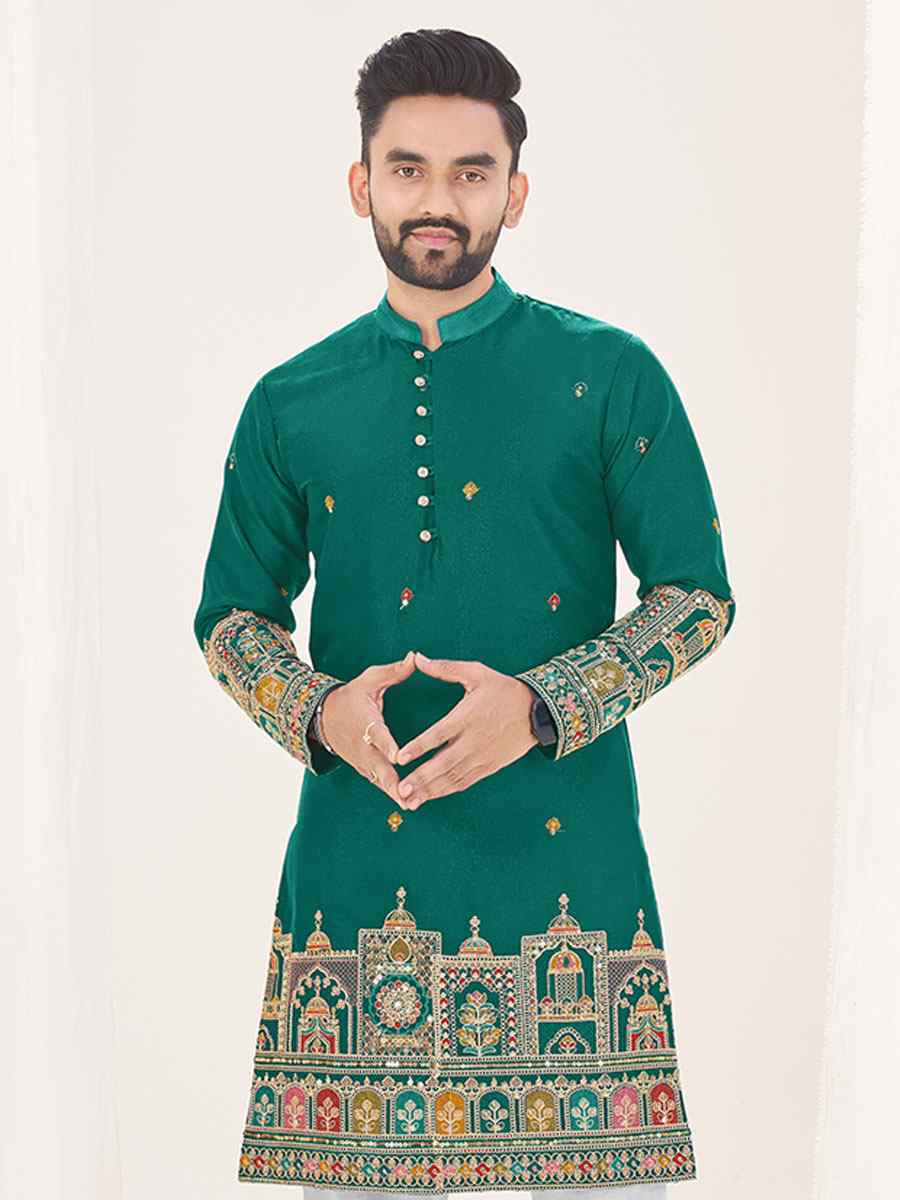 Red Star Georgette Embroidery Festival Wedding Party Kurta