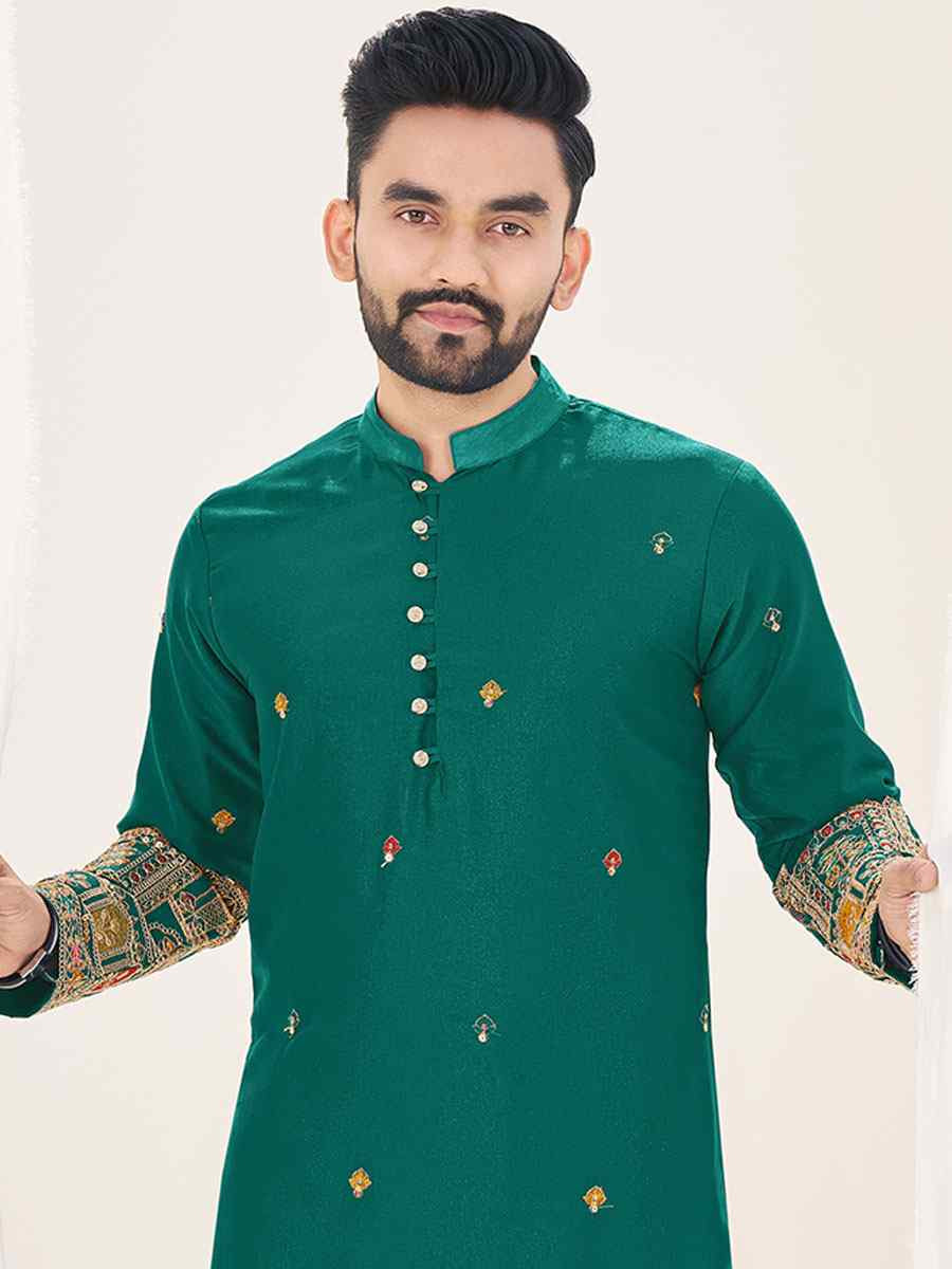 Red Star Georgette Embroidery Festival Wedding Party Kurta