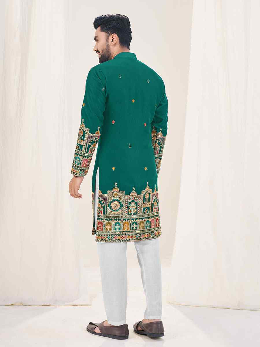 Red Star Georgette Embroidery Festival Wedding Party Kurta