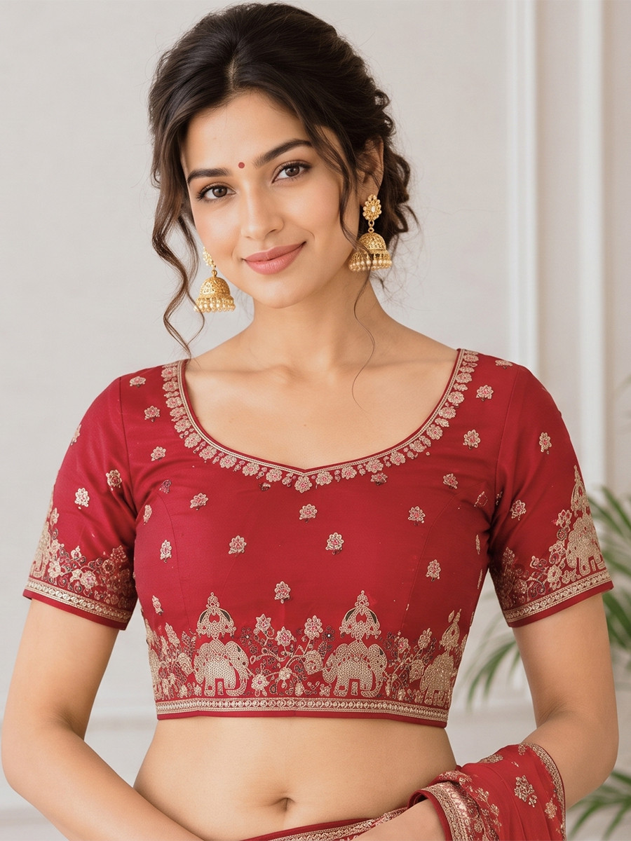 Red Star Georgette Embroidery Wedding Reception Party Festival Casual Heavy Border Sarees