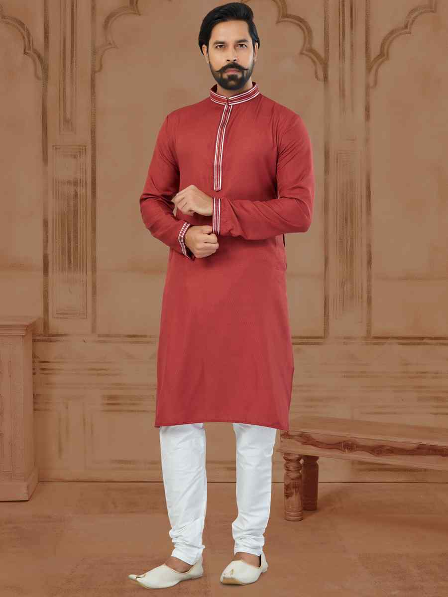 Red Star Silk Printed Festival Kurta