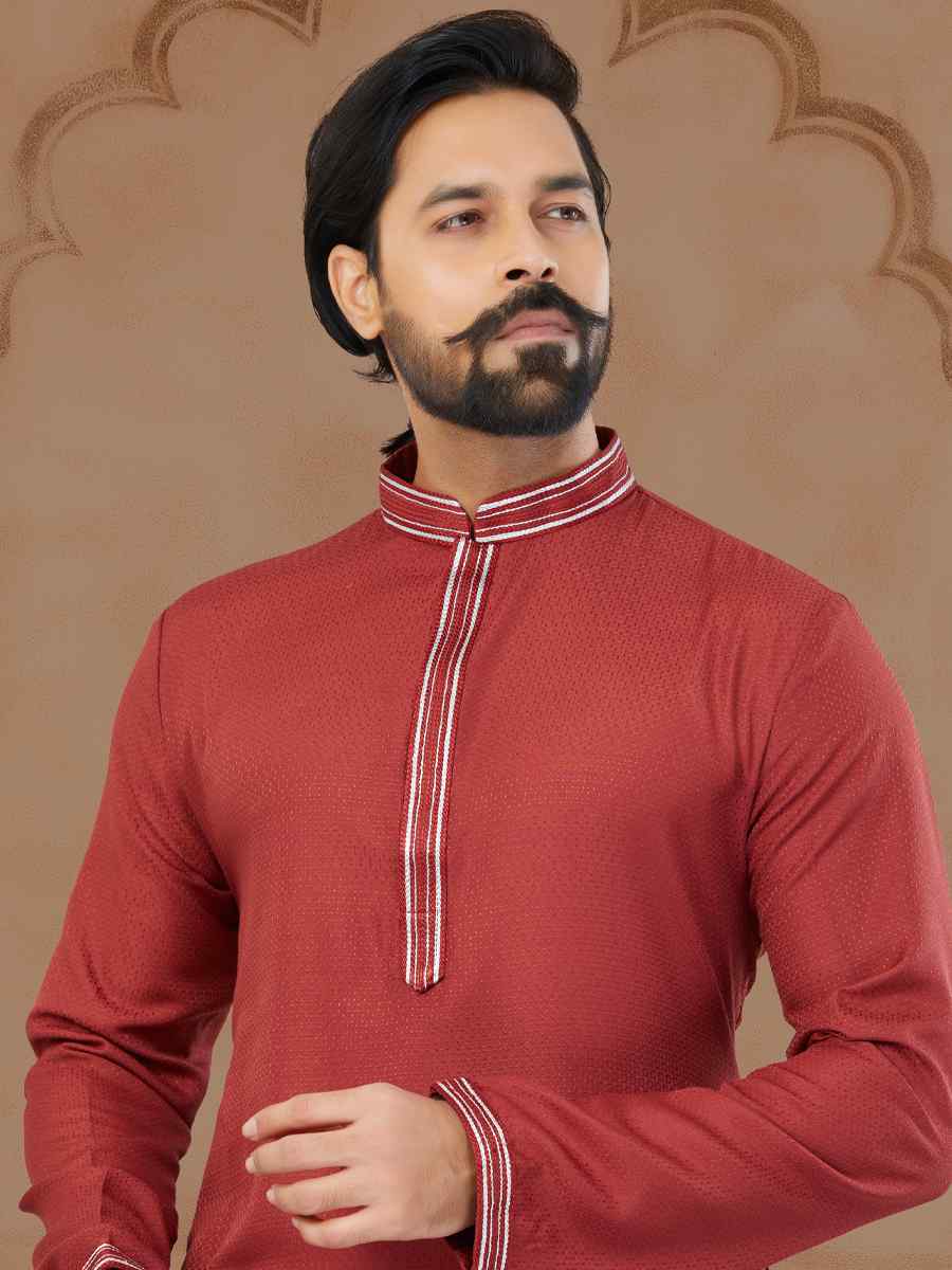 Red Star Silk Printed Festival Kurta