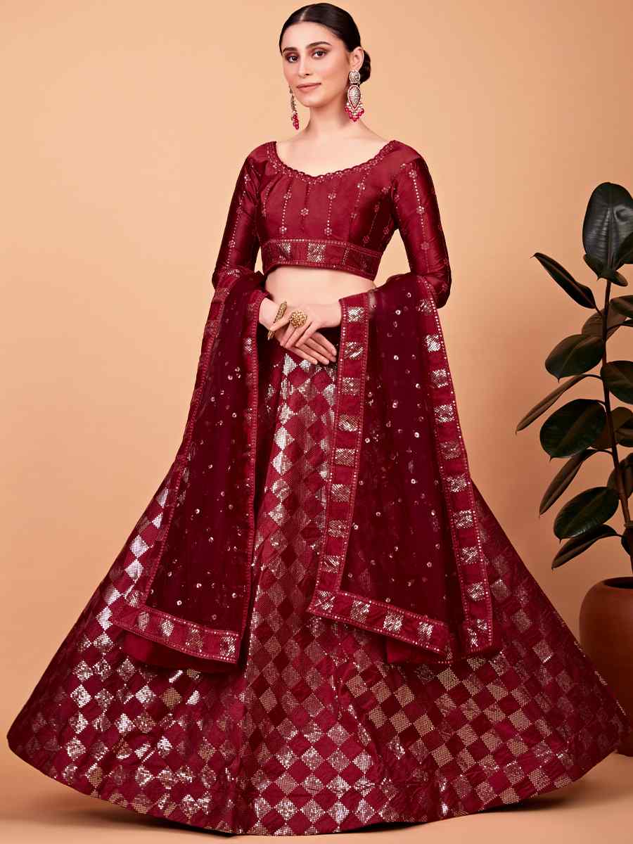Red Tebi Silk Embroidered Festival Wedding Circular Lehenga Choli