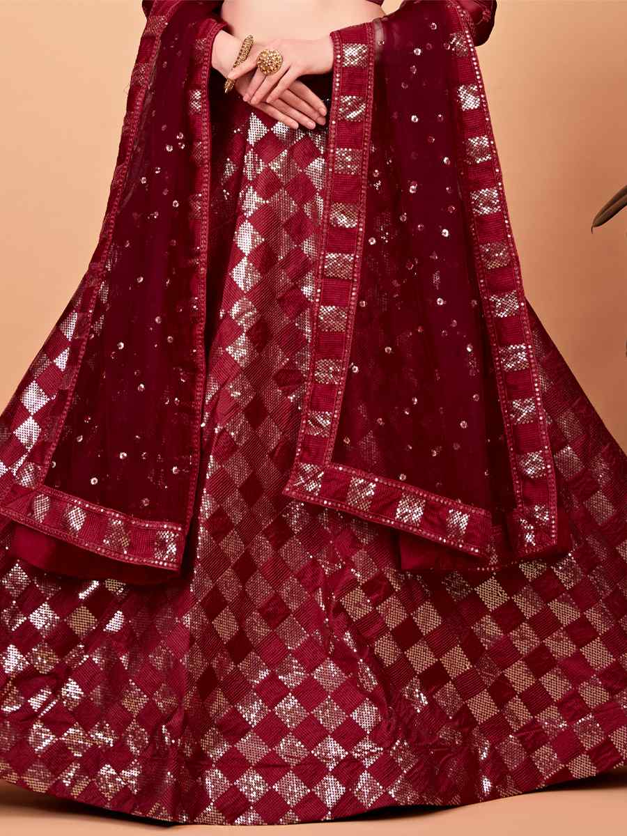 Red Tebi Silk Embroidered Festival Wedding Circular Lehenga Choli