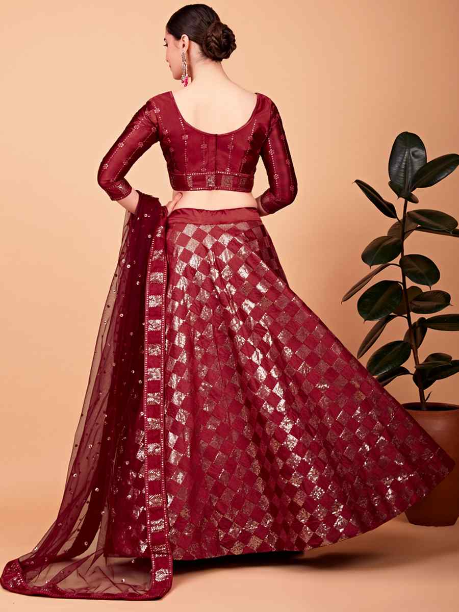 Red Tebi Silk Embroidered Festival Wedding Circular Lehenga Choli