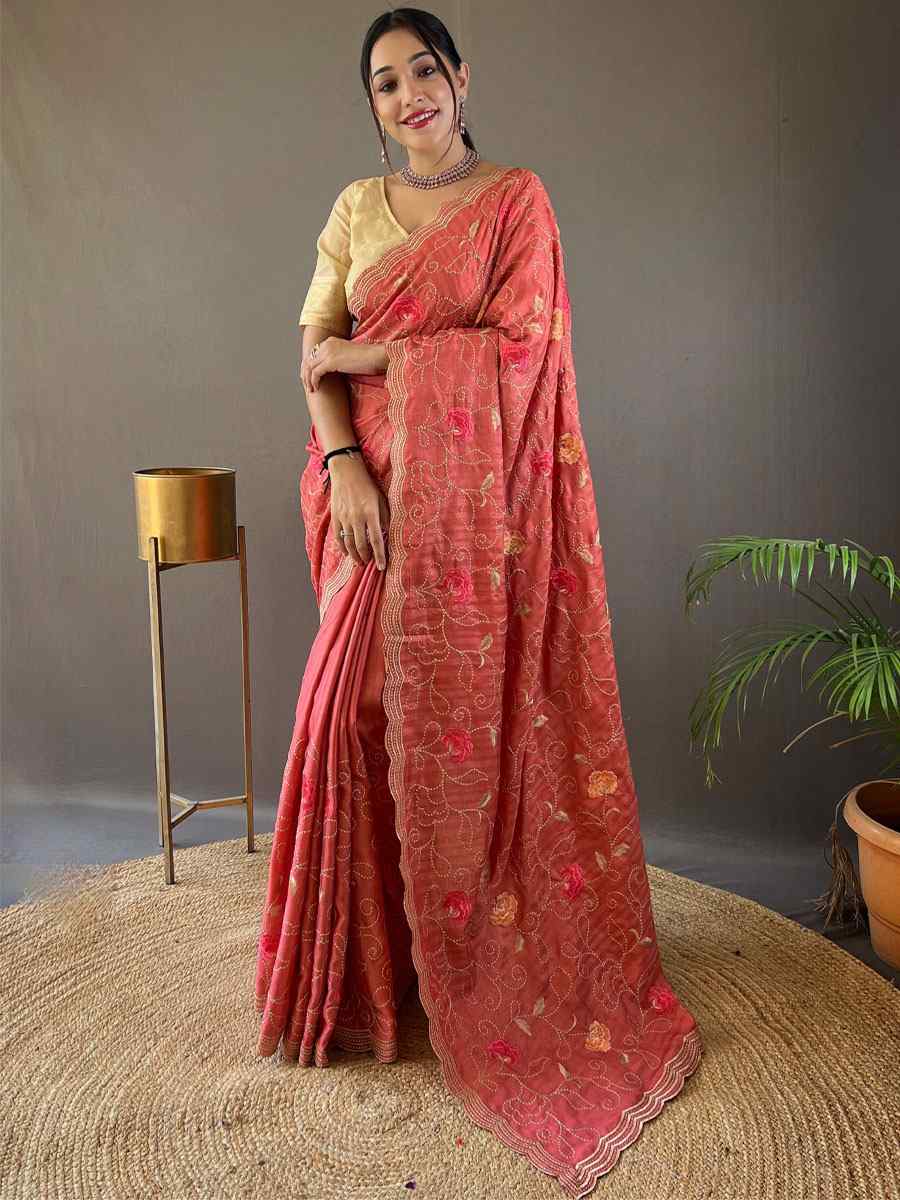 Red Tussar Silk Handwoven Wedding Festival Heavy Border Saree