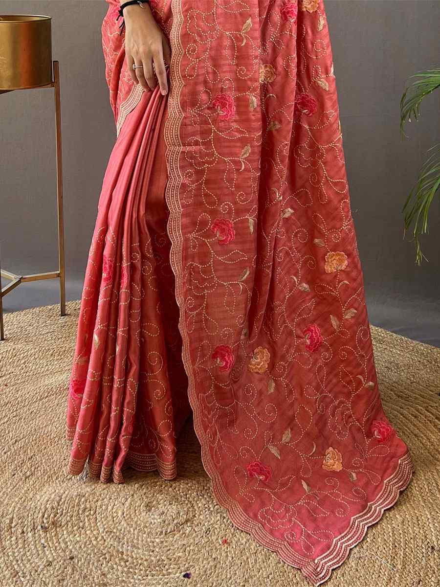 Red Tussar Silk Handwoven Wedding Festival Heavy Border Saree
