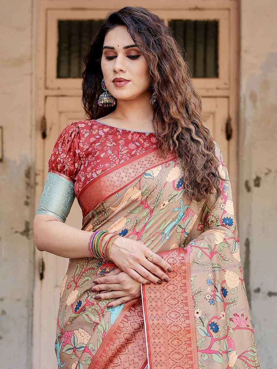 Red Tussar Silk Zari Handwoven Printed Casual Reception Festival Wedding Fancy Heavy Border Saree