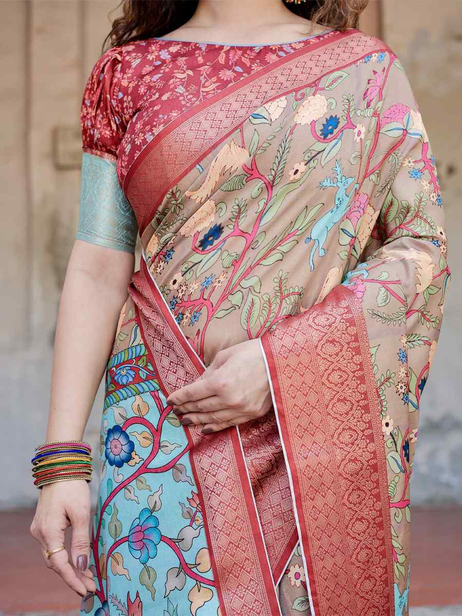 Red Tussar Silk Zari Handwoven Printed Casual Reception Festival Wedding Fancy Heavy Border Saree